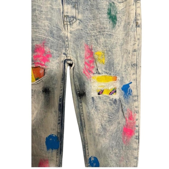 Encrypted Distressed/Painted Slim Straight Jeans - Picture 3 of 8